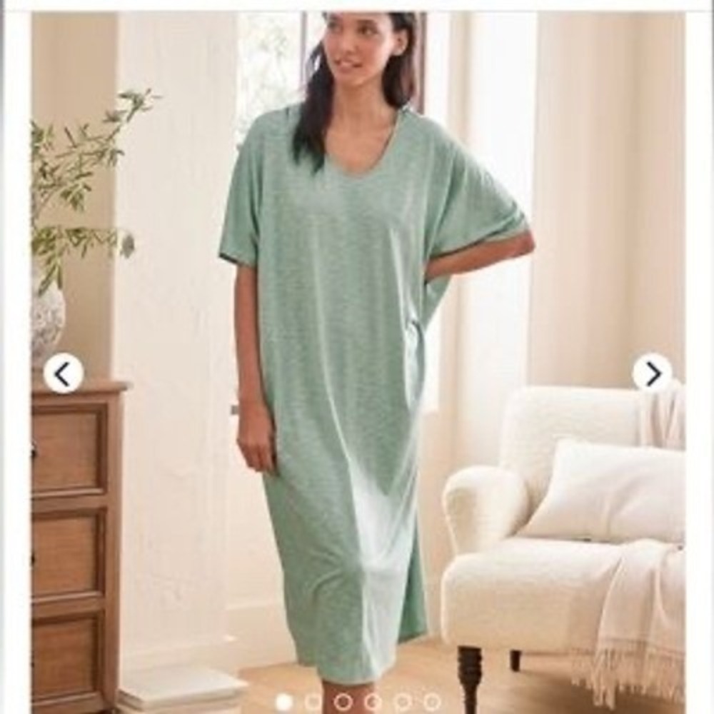 Garnet Hill Nightgown Women's XL Oasis Knit Cocoon Gown Green Sleep Shirt Loose